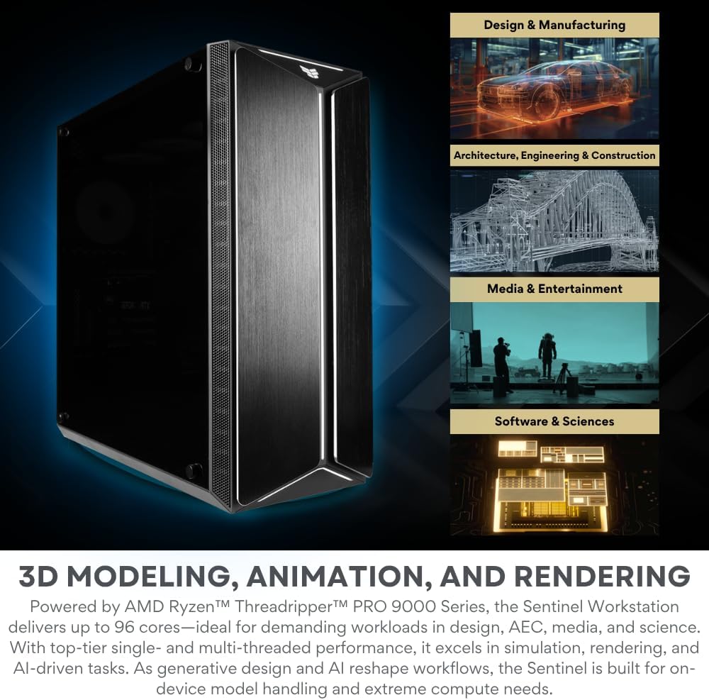 Sentinel Threadripper PRO 9965WX 24-Core Workstation PC RTX 5070, 64GB RAM, 2TB Gen5 SSD+3TB HDD, W11P (High Performance Desktop for Gen AI, AR, ML, CAD, Deep Learning, 3D Modeling, Rendering)