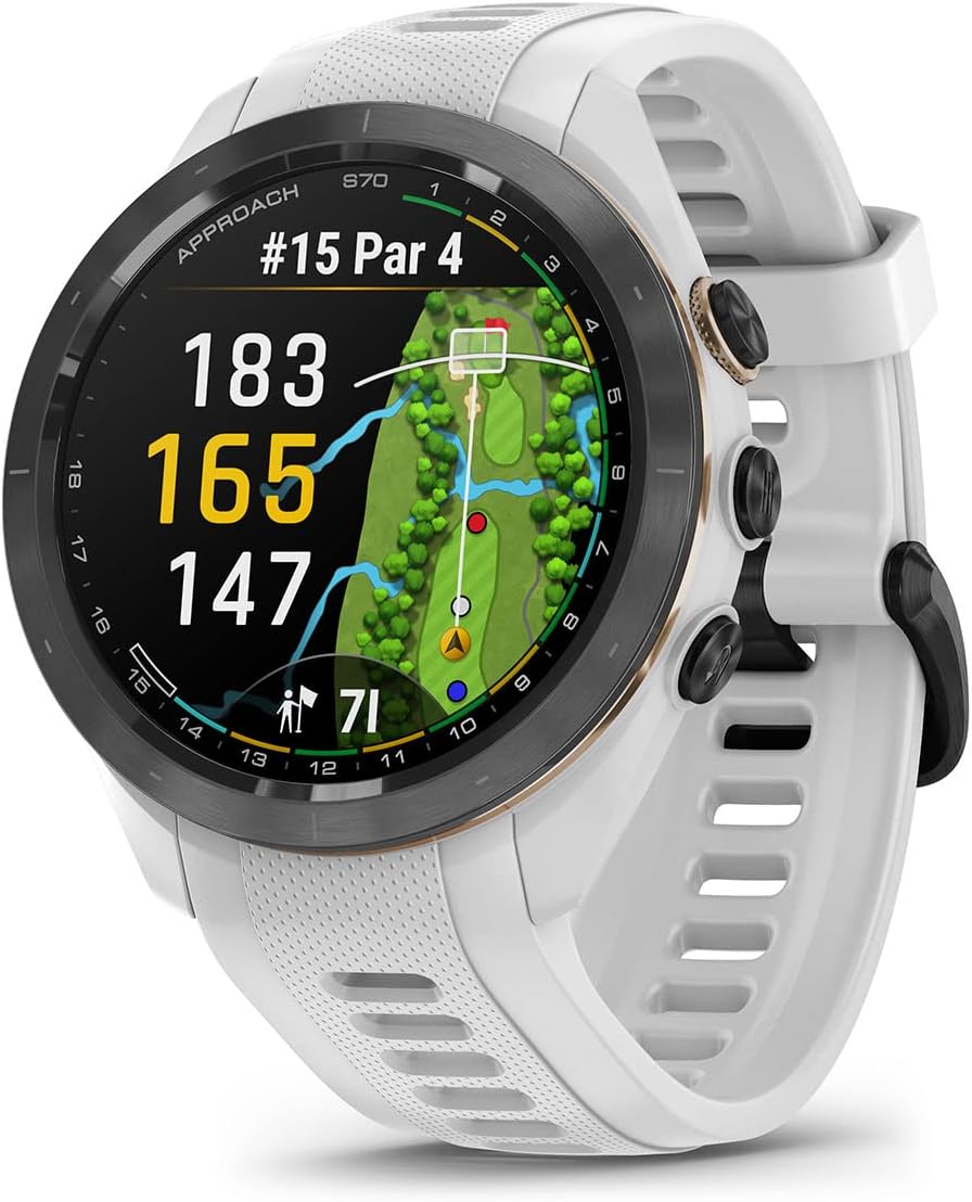 Garmin Approach S70 (White, 42mm) Golf GPS Watch Bundle - AMOLED Display, Virtual Caddie & PlaysLike Distance - Includes PlayBetter 5000mAH Portable Charger & Screen Protectors