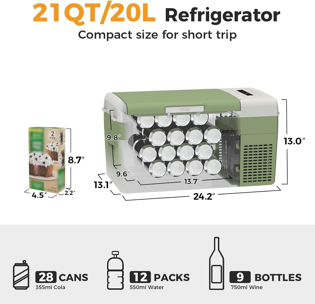 Setpower FC15 Portable 12v Refrigerator with Slide, -4℉-68℉ Fast Cooling Car Refrigerator, 15L/15.8Qt Car Fridge Portable Freezer with 12/24V DC & 110/240V AC, Electric Cooler (Green)