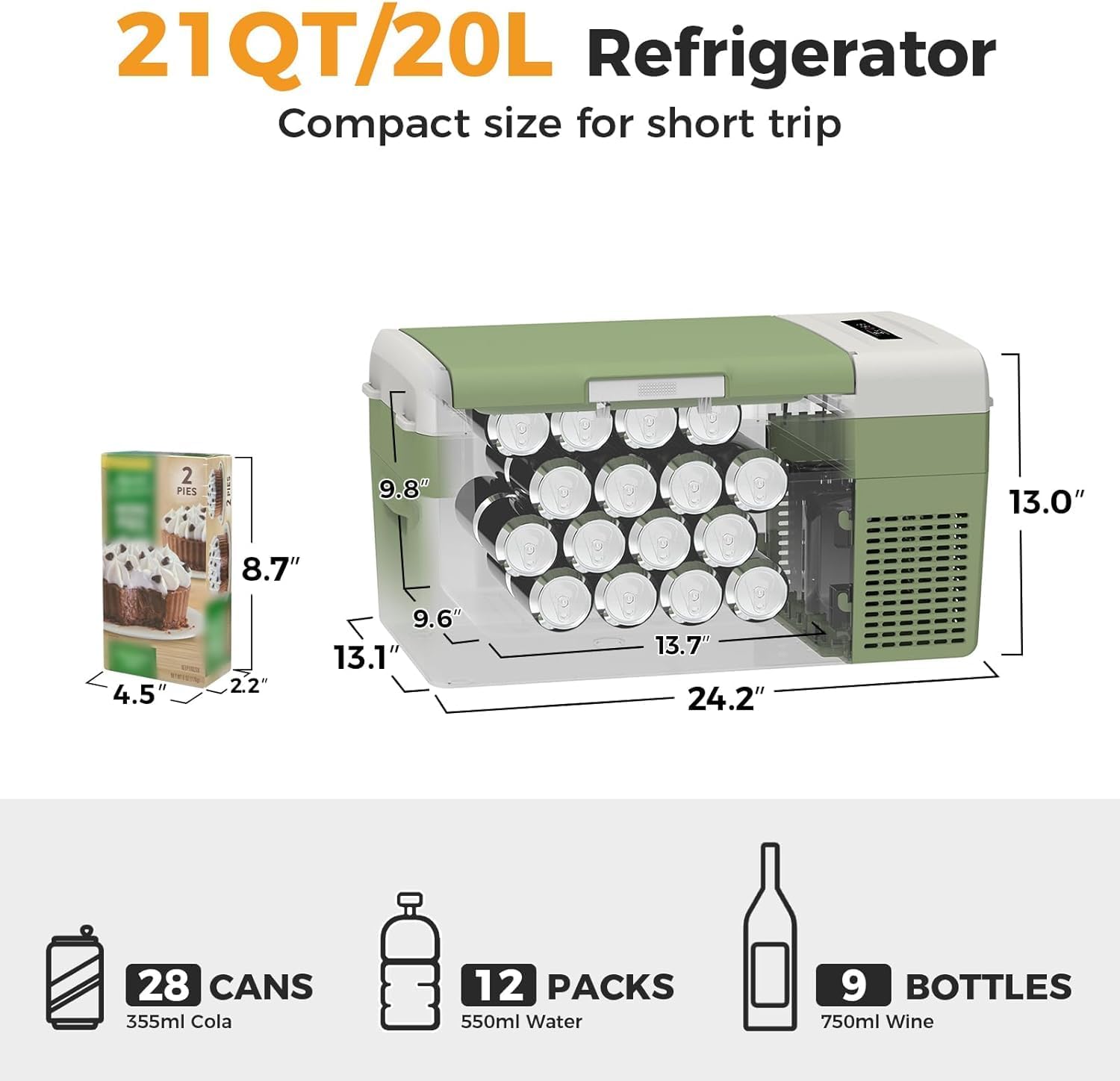 Setpower FC15 Portable 12v Refrigerator with Slide, -4℉-68℉ Fast Cooling Car Refrigerator, 15L/15.8Qt Car Fridge Portable Freezer with 12/24V DC & 110/240V AC, Electric Cooler (Green)