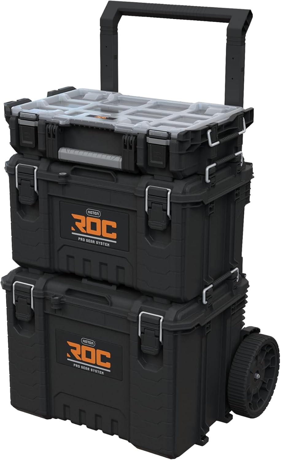 Keter ROC Pro Gear Heay Duty Organiser, 25 Year Warranty, Removable Bins, Stackable, Lightweight, Durable, IP54 Water Resistant, Black