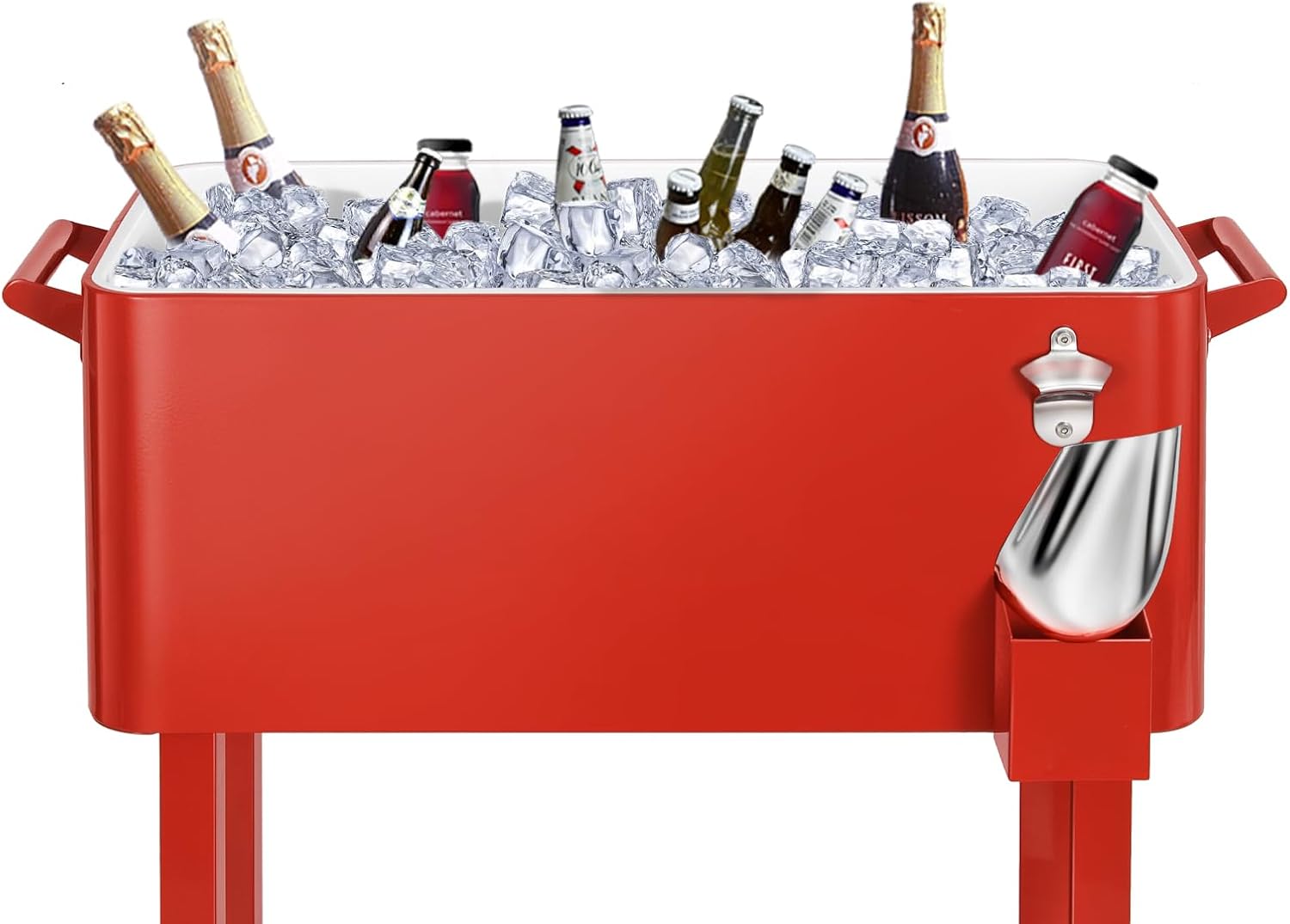 80 Quart Rolling Ice Chest Cooler Cart,Patio Backyard Party Drink Beverage Bar Stand Up Cooler Trolley with Ice Scoop