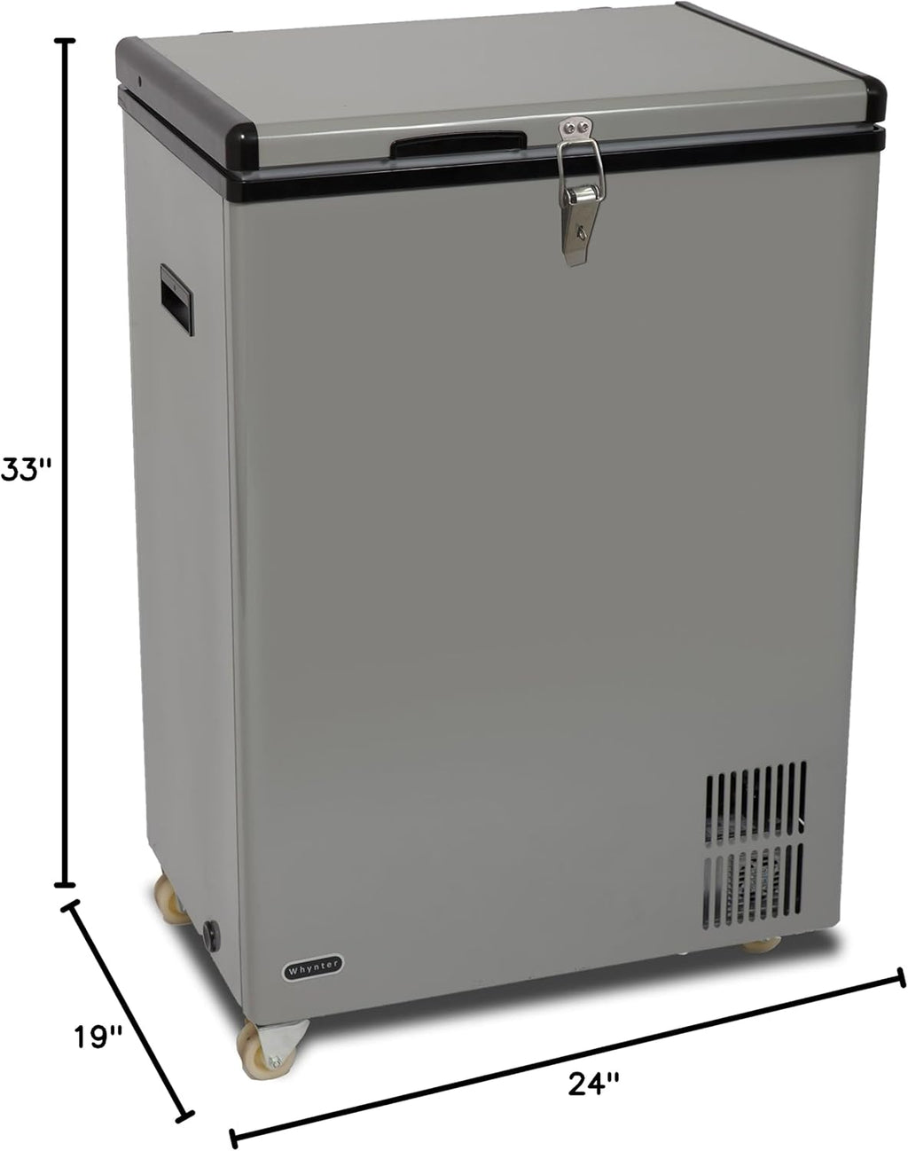 Whynter 95 Qt. Wheeled Portable Refrigerator / Portable Freezer for Travel - Chest Freezer / Fridge for Car, Camping, RVs & More, -8°F to 50°F Temperature Range, AC 110V/ DC 12V, FM-951GW, Gray