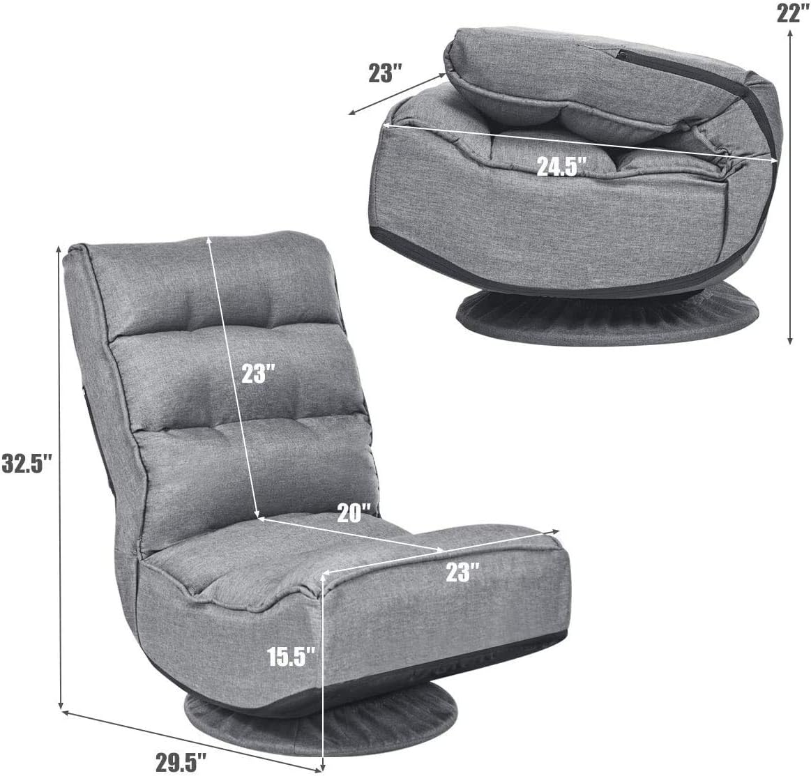 FANTASK 360 Degree Swivel Floor Chair, Folding Floor Sofa w/ 5 Adjustable Positions & Backrest, Lazy Lounge Chair for Relaxing Reading Gaming TV Watching (Gray)