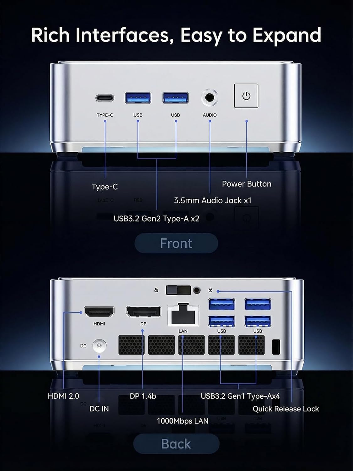 KAMRUI Hyper H2 Mini PC with Intel Core 14450HX (10C/16T, up to 4.8GHz), 32GB RAM 1TB NVMe SSD, Triple 4K, HDMI, DP, USB-C, Ethernet, Mini Desktop Computer for Office, Business, Gaming