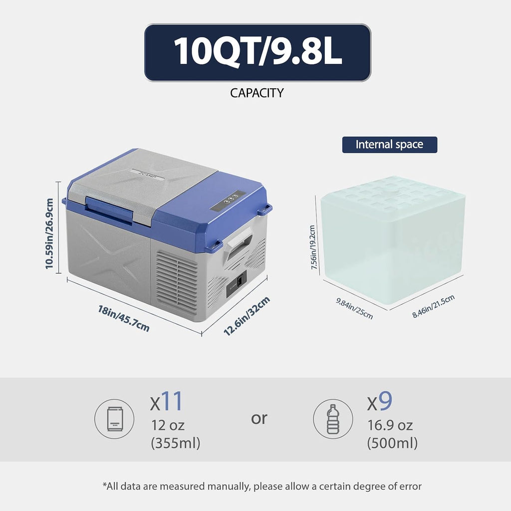 X9 12 Volt Refrigerator,Mini Portable Freezer,10 Quart Electric Cooler,12V Car Fridge,12/24V DC 100-240V AC for Ourdoor, Camping, Travel, Truck,RV, Boat -4℉~68℉