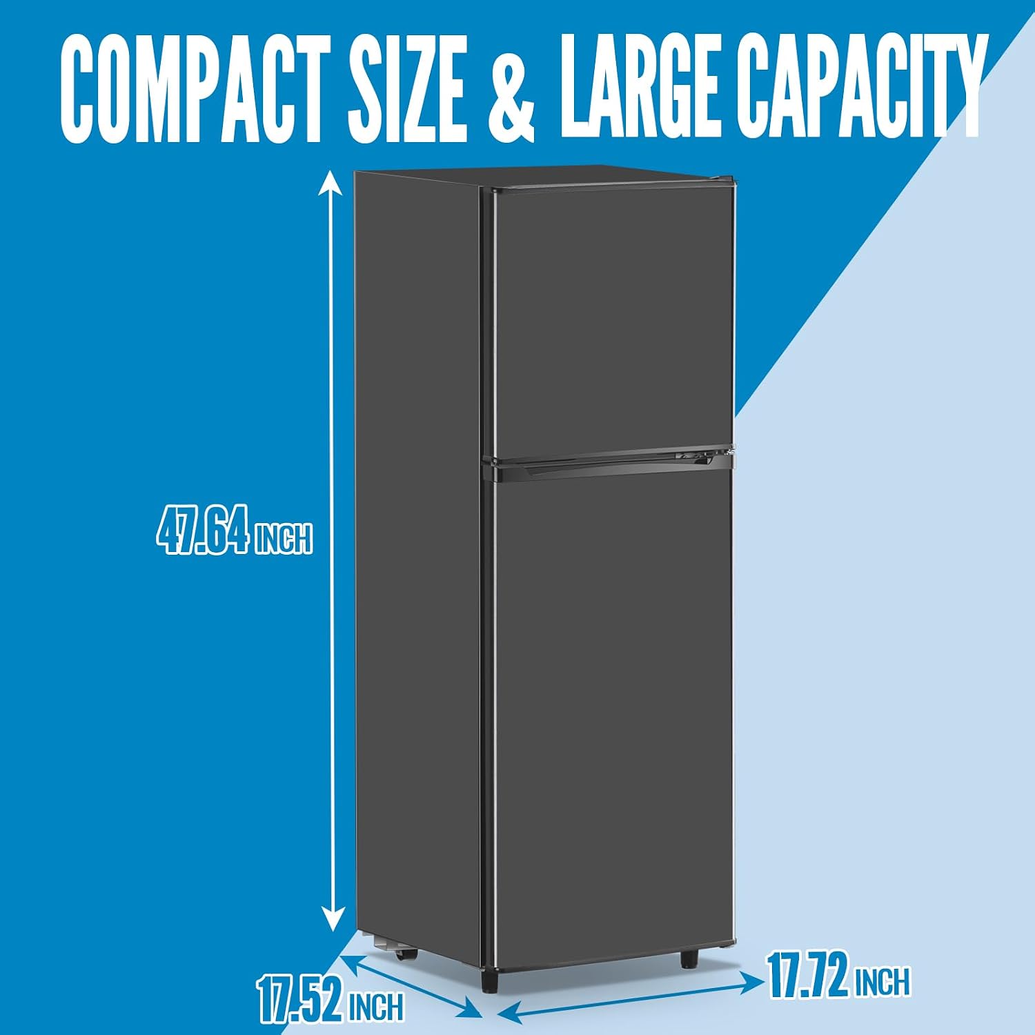WANAI Large Capacity Fridge with Freezer, 5.0 CU.FT Refrigerator with 2 Door & 7 Gear Mechanical Control & Side Bottle Rack, LED Light, Ideal for Dorm, Kitchen, Apartment, Office, Dark Gray
