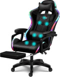 RGB Computer Chair with Footrest Massage Gaming Chair with Speakers Music Video Game Chair with Lumbar Pillow Support and Headrest High Back Gamer Chair Office Chair for Office or Gaming,Black