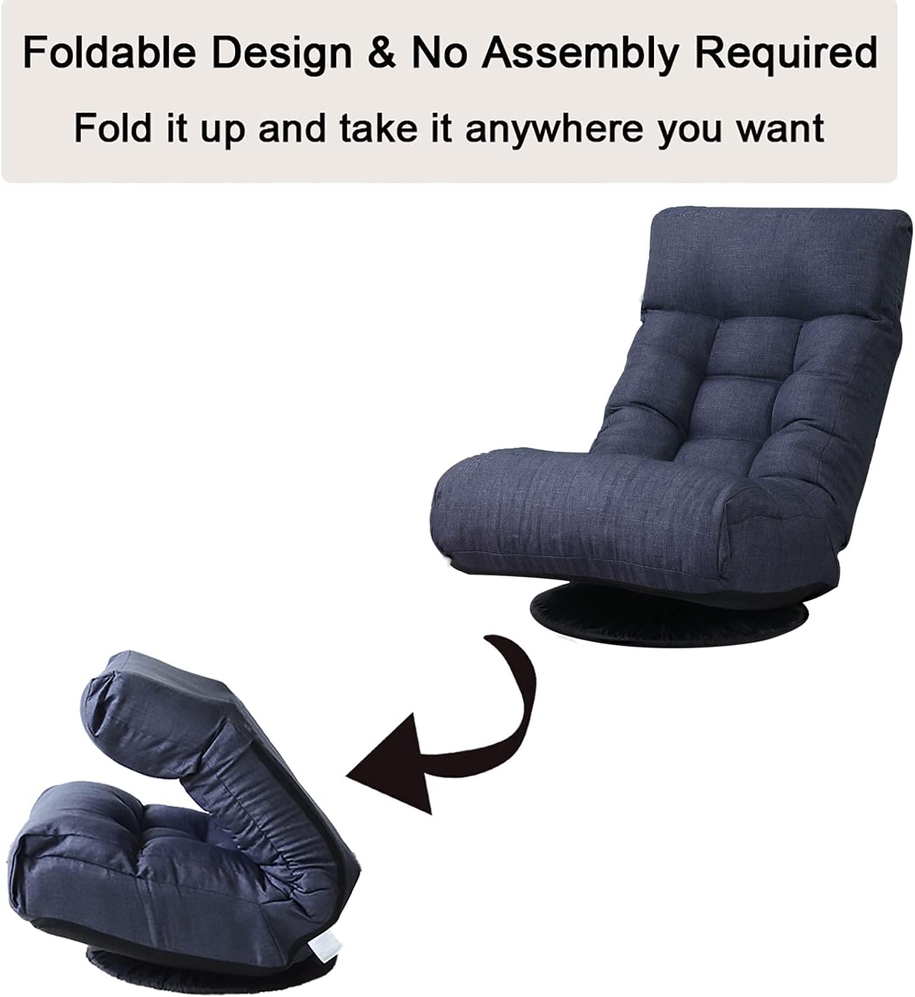 SLEERWAY 360-Degree Swivel Gaming Chair, Foldable Floor Chair with Adjustable Backrest, Cushion Padded Indoor Chaise Lounge, Lazy Sofa Couch Rocker Gaming Chair for Teens and Adults (Navy Blue)