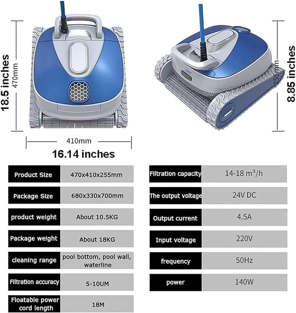 Automatic Robotic Pool Vacuum Cleaner, Wall Climbing Pool Cleaning Robot, Powerful Suction Lasts 90 Mins, Ideal for Above-Ground Pools
