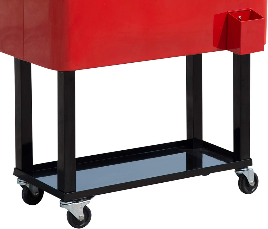 Outsunny 80 QT Rolling Cooling Bins Ice Chest on Wheels Outdoor Stand Up Drink Cooler Cart for Party, Red