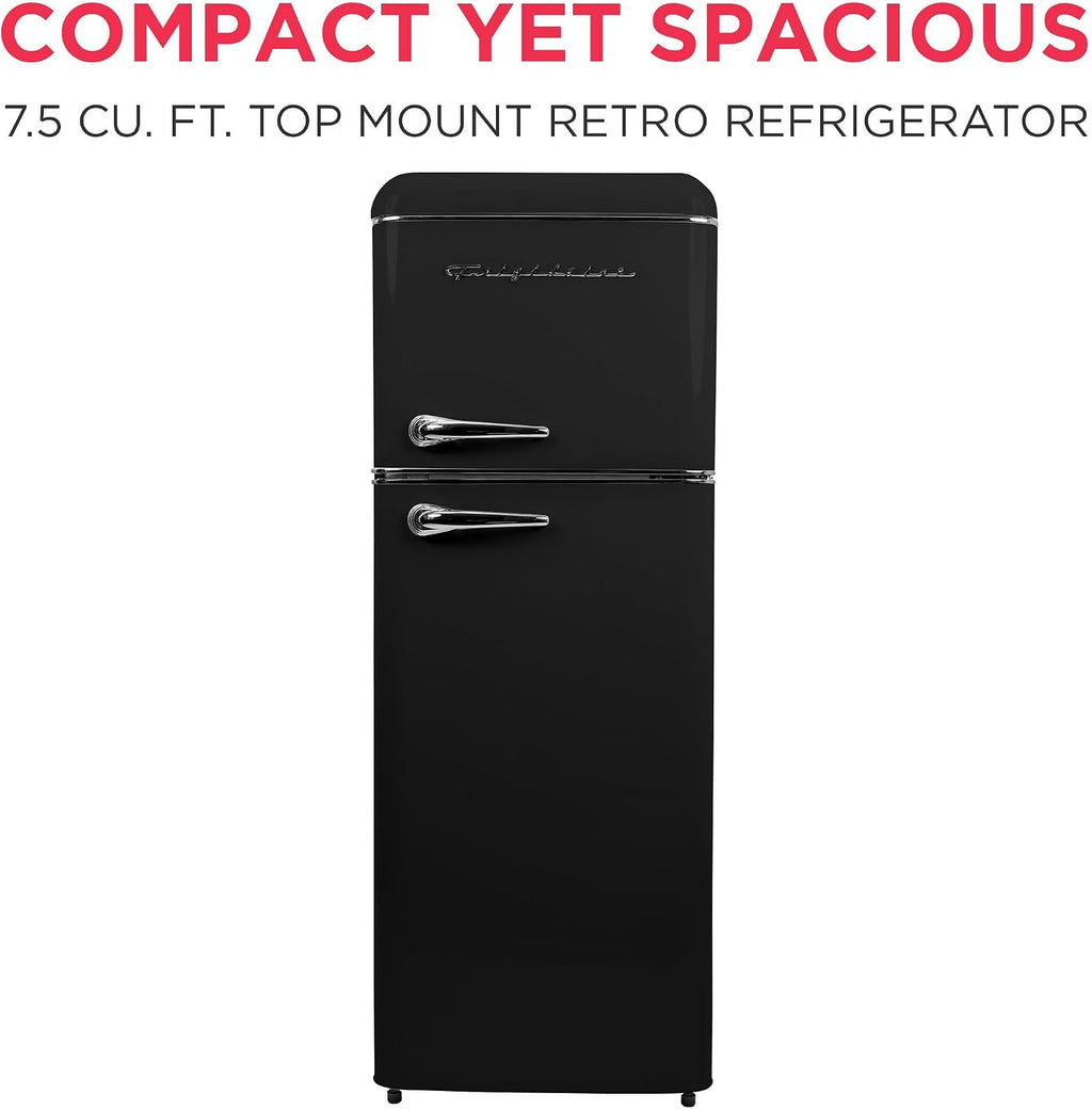 Frigidaire EFR756, 2 Door Apartment Size RETRO Refrigerator with Top Freezer, Chrome Handles, 7.5 cu ft