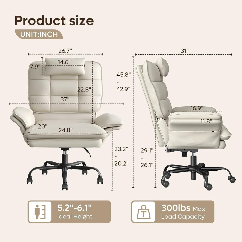 Bestier Cross Legged Office Chair Criss Cross Chair with Adjustable Arms 135° Reclining PU Leather Executive Chair with Wheels Big and Tall Computer Desk Chair for Home Office Beige