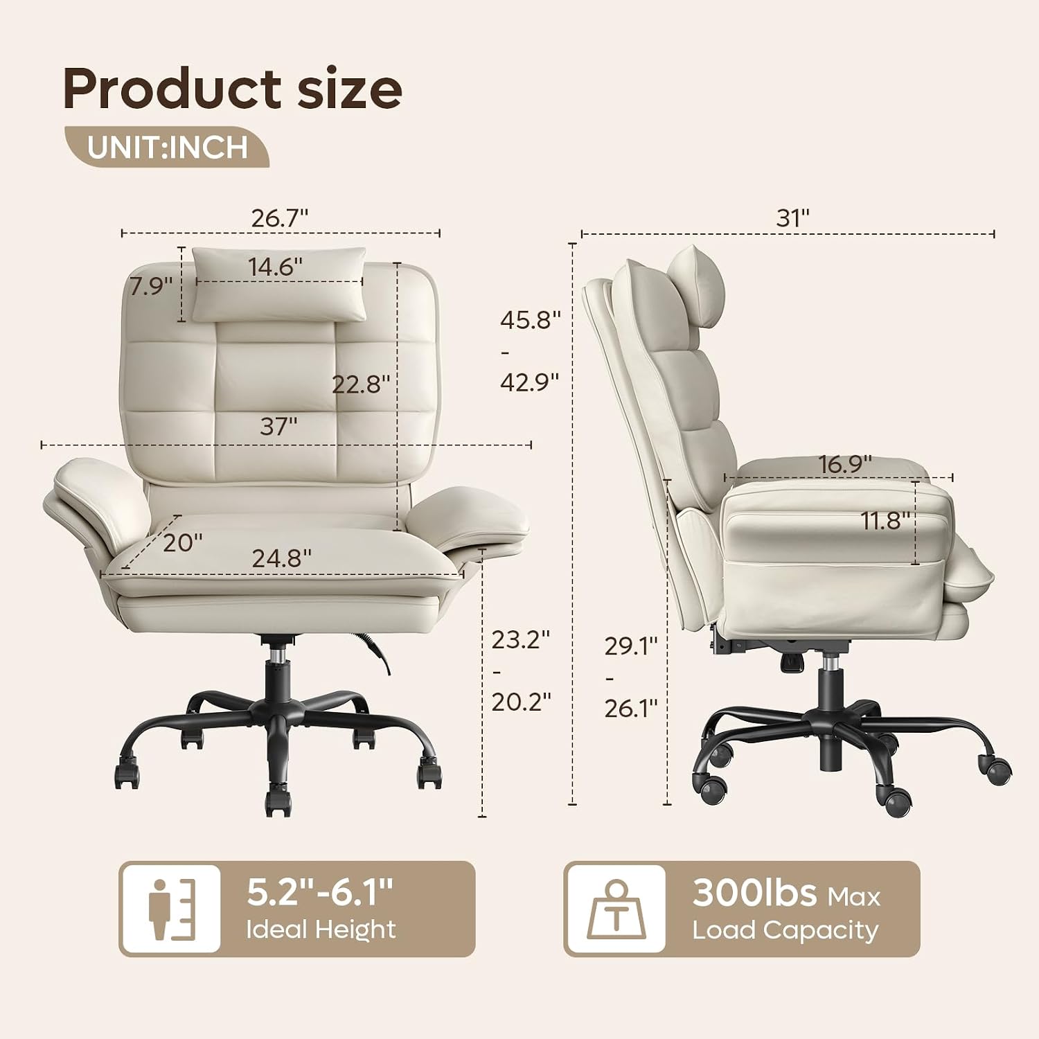 Bestier Cross Legged Office Chair Criss Cross Chair with Adjustable Arms 135° Reclining PU Leather Executive Chair with Wheels Big and Tall Computer Desk Chair for Home Office Beige