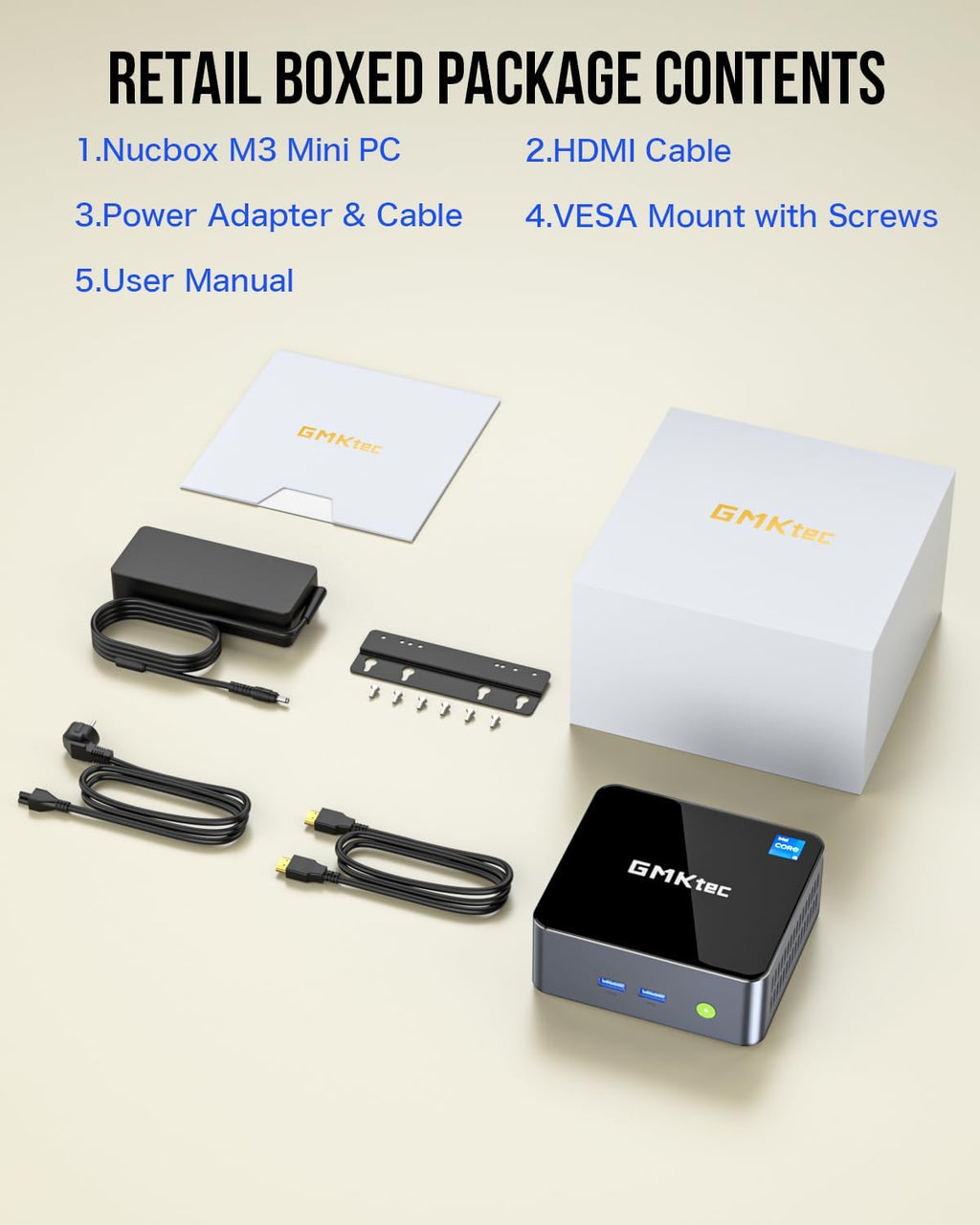 GMKtec M3 Mini PC Intel i5-12450H (8C/12T, up to 4.40GHz) Desktop Computer 16GB DDR4 (8GB*2) 1TB SSD, HDMI 4K, 4X USB 3.2, USB-C, WiFi 6, BT 5.2, RJ45 2.5G Black