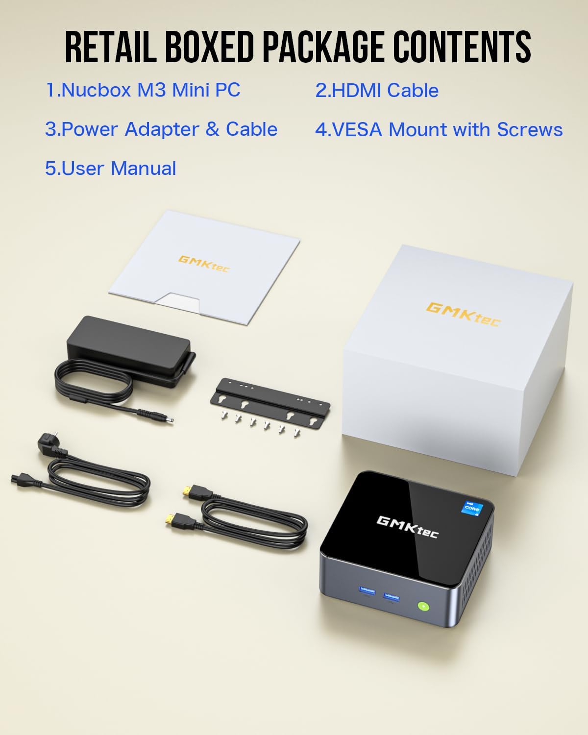 GMKtec M3 Mini PC Intel i5-12450H (8C/12T, up to 4.40GHz) Desktop Computer 16GB DDR4 (8GB*2) 1TB SSD, HDMI 4K, 4X USB 3.2, USB-C, WiFi 6, BT 5.2, RJ45 2.5G Black