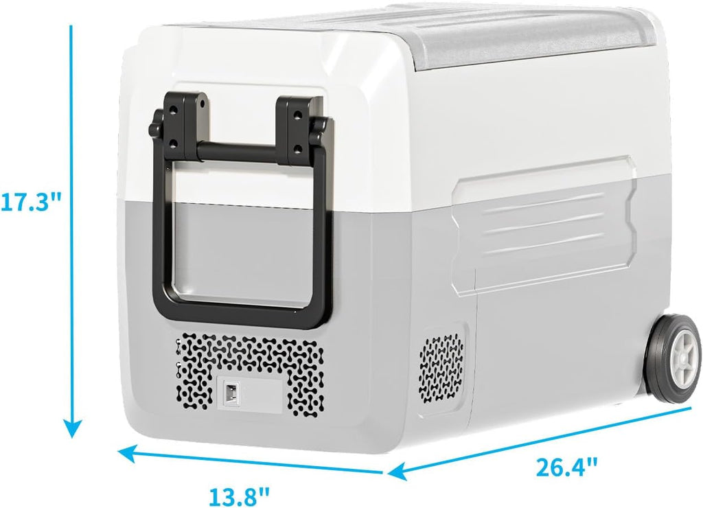TABU 49QT Portable Car Refrigerator, 12V Dual Zone Freezer& Cooler with 12/24V DC&110/240V AC,-4℉~68℉,Car Fridge with Wheels,Low Noise, for Camping, Travel, RV (Grey)