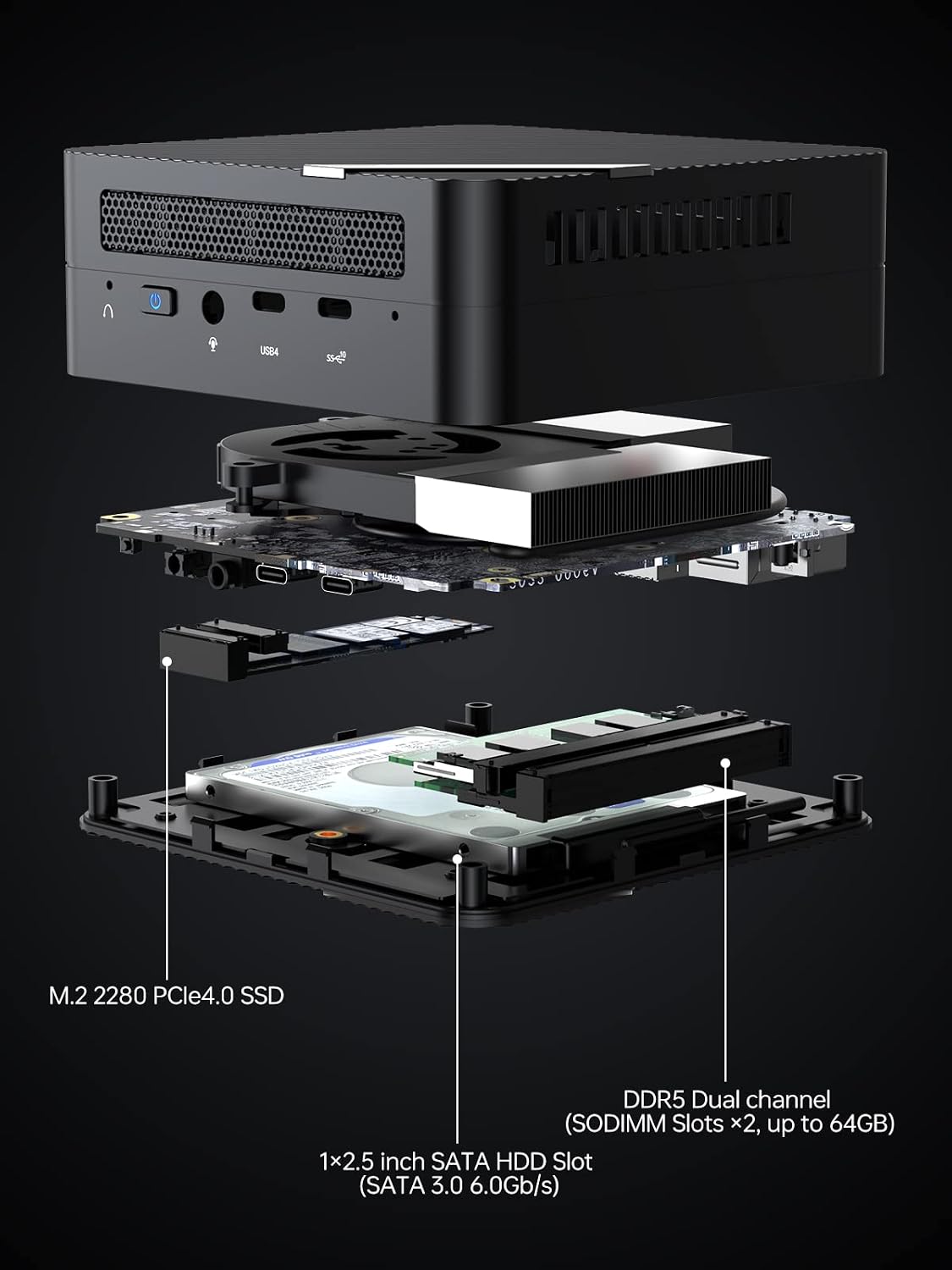 MINISFORUM Venus Series UM773 Lite Mini PC AMD Ryzen 7 7735HS Desktop Computer, DDR5-4800 32GB 1TB PCIe4.0 SSD, 2.5Gbps LAN, 2X4K HDMI, 1X8K USB4 Output, Radeon 680M Graphics Micro PC