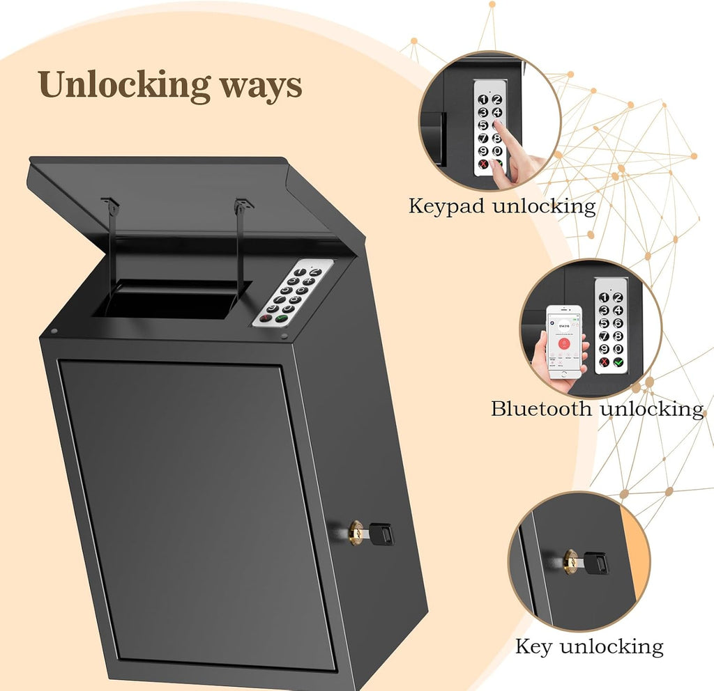 Key Drop Box with Smart Lock for Outside Wall Mount, Key Return Box for Automotive,Anti-Thief & Waterproof Design for Outdoor, Heavy-Duty Secure Storage Box for Hotel,Car Rental
