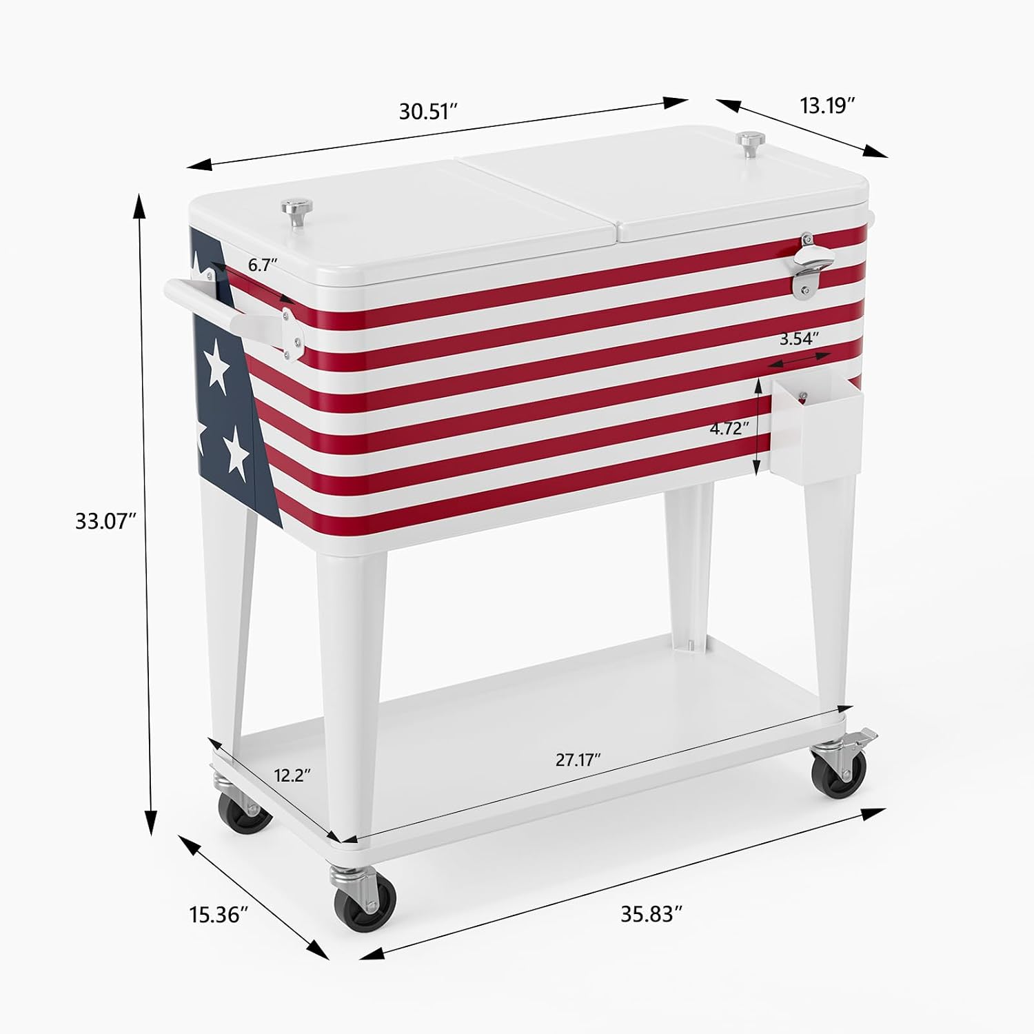 VINGLI Rolling Ice Chest, Portable Patio Party Bar Drink Cooler Cart, with Shelf, Beverage Pool with Bottle Opener