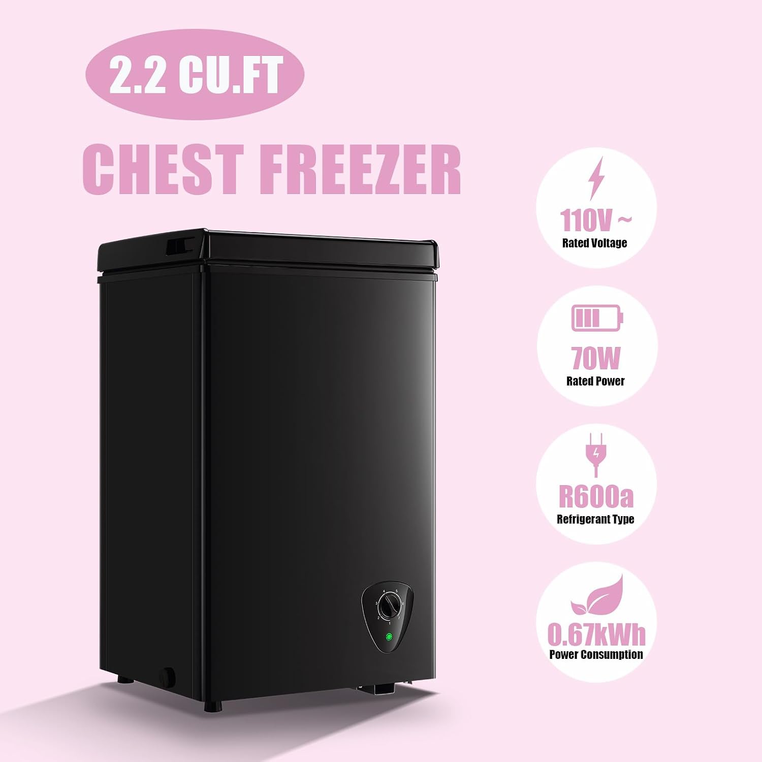 Chest Freezer Small Deep Freezer WANAI 2.2 Cu.Ft Mini Freezer Free-Standing Top Door Freezer Adjustable 7 Thermostat and Removable Basket Open Deep Freezer Apartment Kitchen, Black