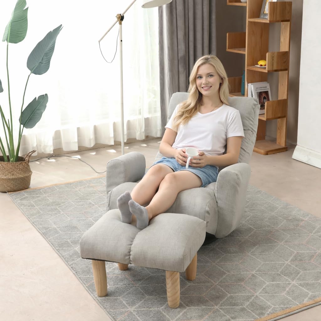 360° Swivel Floor Gaming Chair, Floor Chair, 14 Adjustable Head Segments 3 Waist Segments, Ergonomic Recliner for Gaming Reading Living Room, Includes Footrests (Beige)