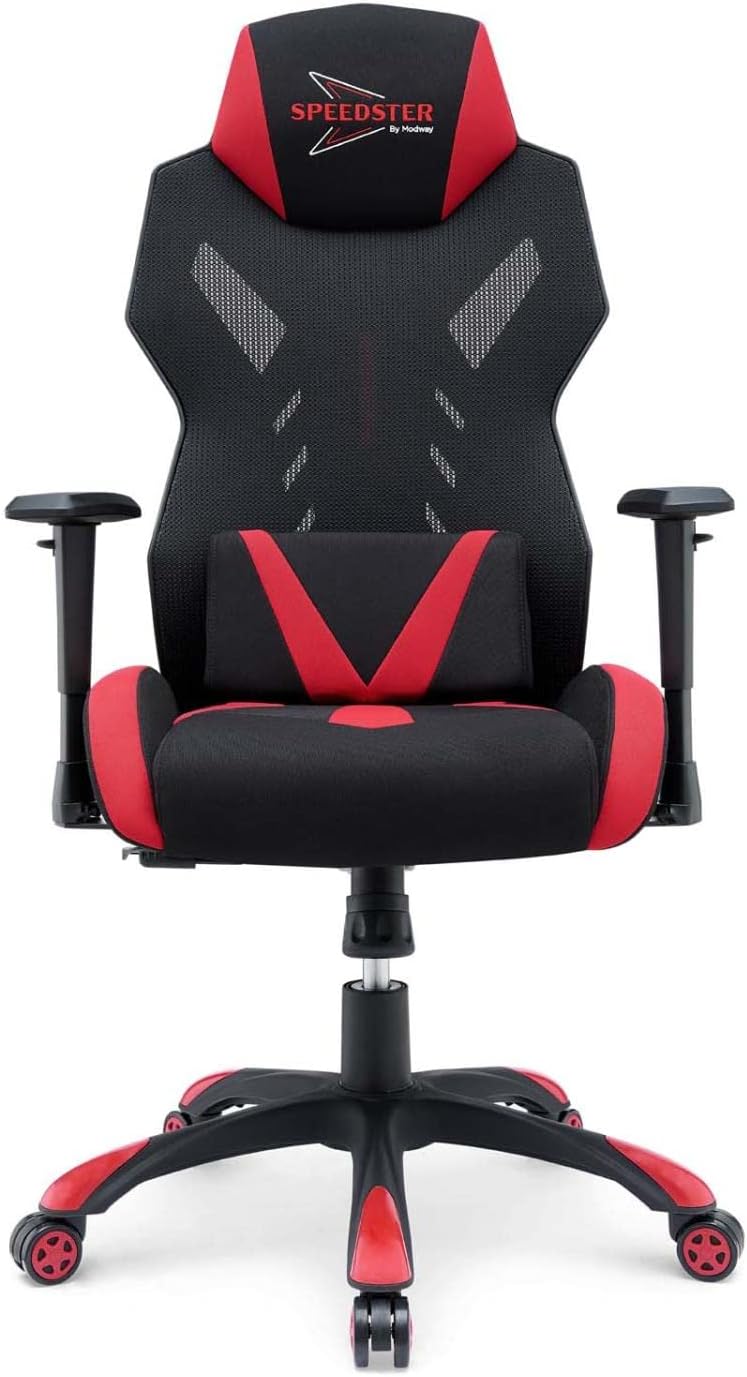 Modway Speedster Ergonomic Mesh Gaming Computer Desk Chair in Black Red