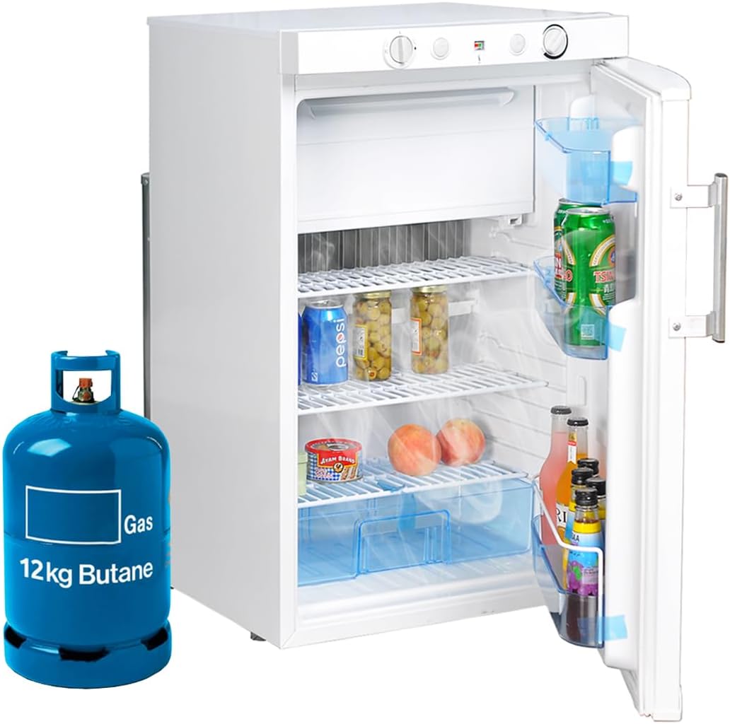 Smad 3.5 Cu.ft. Propane Refrigerator 3 Way Gas/110V/12V Refrigerator with Freezer for RV Camper with Electric/Gas Thermostat and Flame Indicator, White