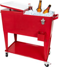 80 Quart Rolling Ice Chest Cooler Cart,for Outdoor Patio Deck Party Portable Party Bar Cold Drink Beverage Cart, Backyard Cooler Trolley on Wheels with Shelf, Bottle Opener