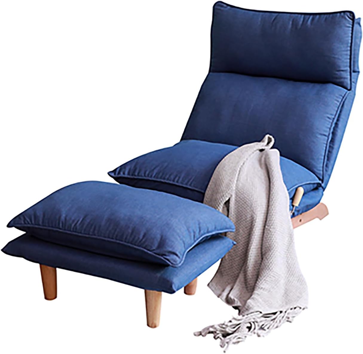 Dark Blue Lazy Floor Lounger with Ottoman, Adjustable Floor Chair Bean Bag Style Tatami Sofa with Thick Cushions and Back Support, Comfy Lounge Seating for Adults, Gaming & Bedroom Relaxation
