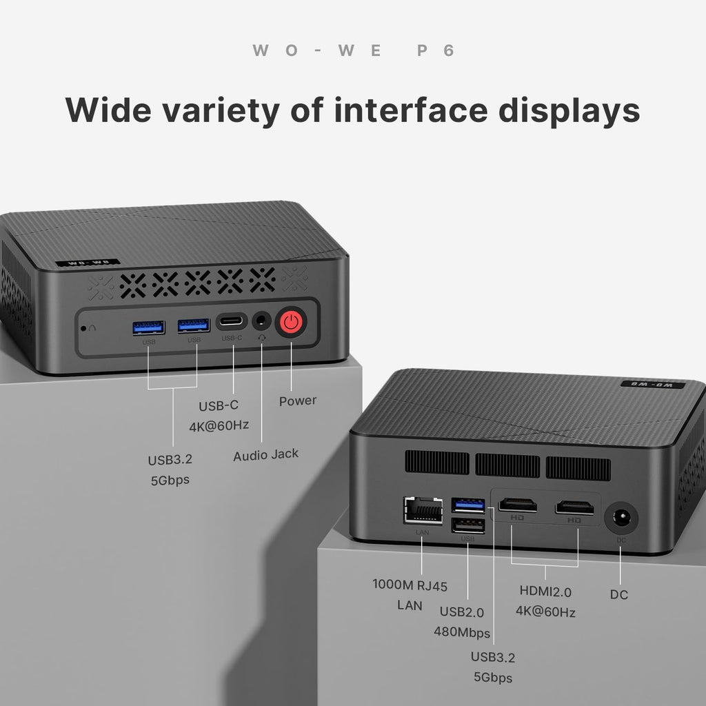 wo-we P6 Mini PC AMD Ryzen 5 3550H(4C/8T,up to 3.7GHz) 16GB DDR4 RAM 512GB NVMe SSD Gaming PC, Radeon Vega 8 Graphics Mini Desktop Computer,Triple 4K 60Hz Displays,USB-C/USB 3.3/2.0/HDMI,WiFi5 BT5.0