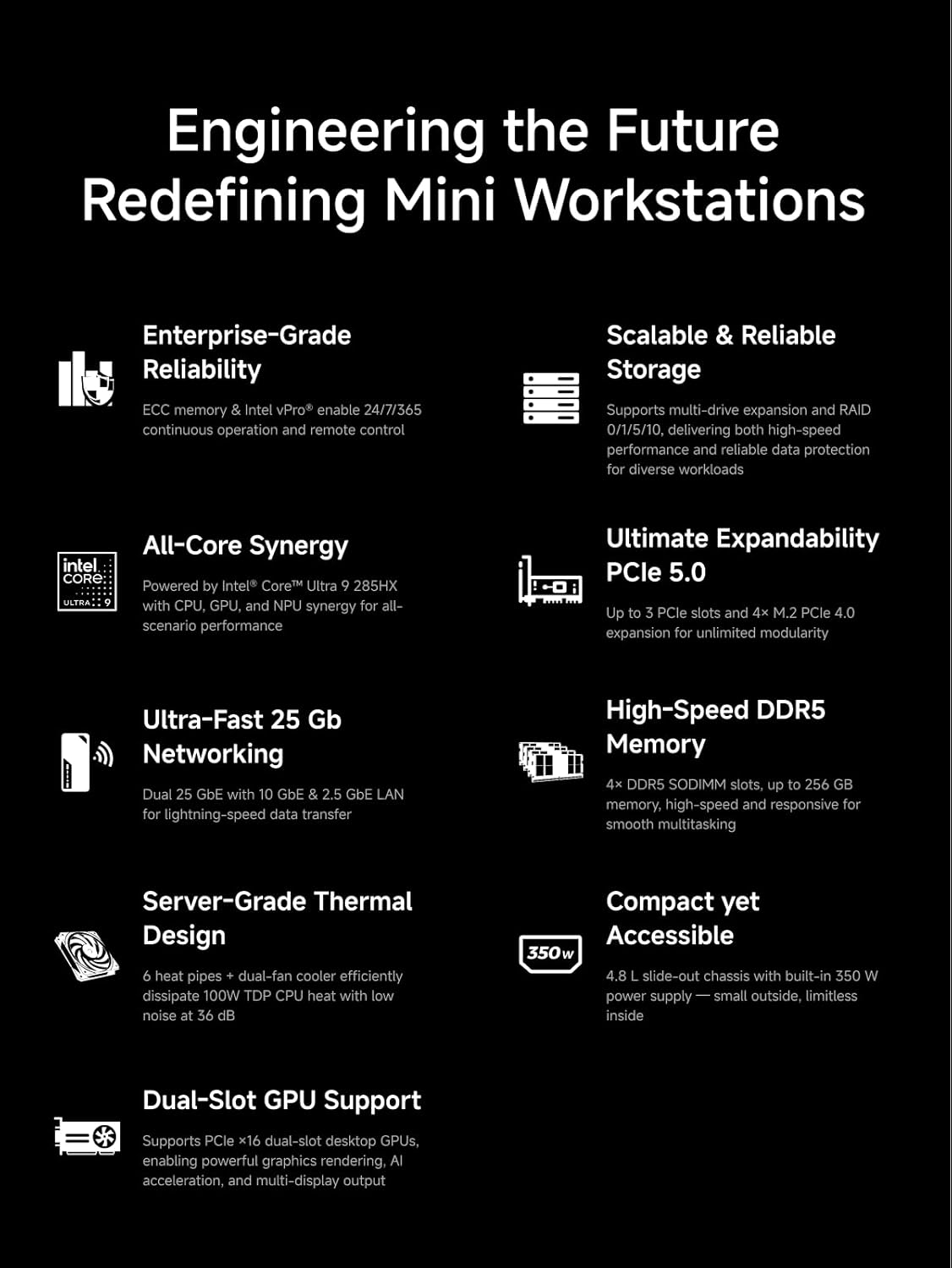 MINISFORUM MS-02 Ultra Mini Workstation Core Ultra 9 285HX(24C/24T, up to 5.5GHz) Barebone without RAM/SSD/OS, 2x25G SFP+, 1x10G + 1x2.5G RJ45, HDMI|2xUSB4 V2 Output, 4x DDR5 Slot, 4x SSD Slot Mini PC