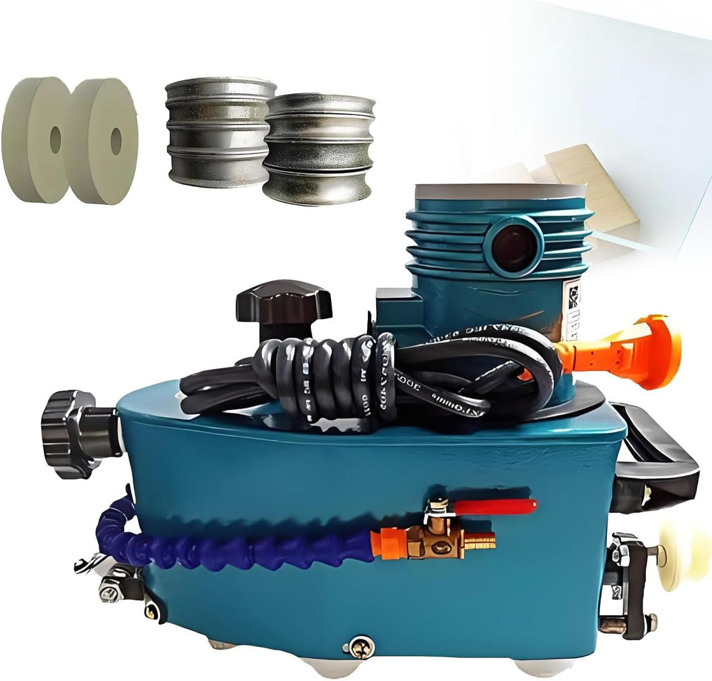 800W Portable Small Glass Edger，Electric Portable Glass Edger，8000r/min,1-3 m/min,Stainless Steel,W/2Diamond Wheels and Two Polishing Wheels 220-Blue