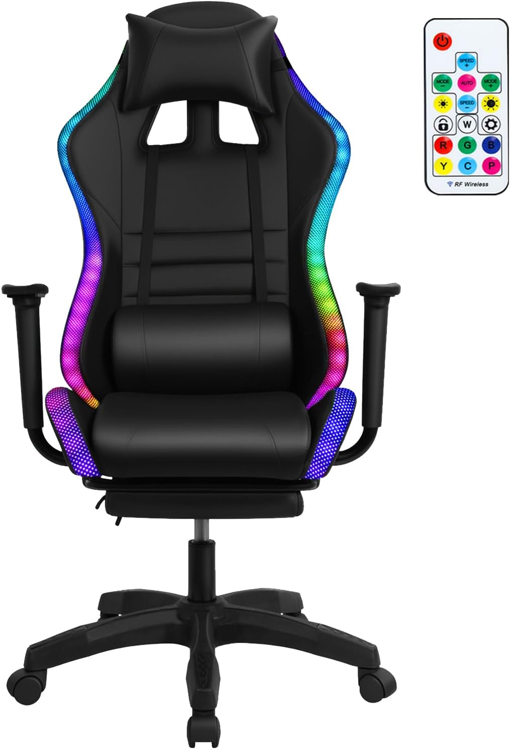 Gaming Chair with Bluetooth Speakers and LED Lights, Gamer Chair with Height Adjustable, Ergonomic Massage Computer Gaming Chair with Footrest, Video Game Chair with Lumbar Support for Adults