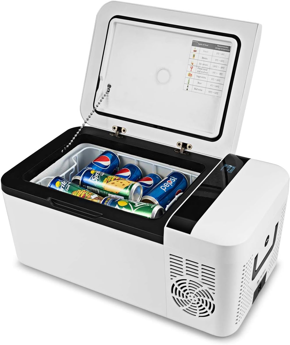 COSTWAY Compact Car Freezer, Portable Travel 12V Fridge, with Compressor, Double Handles, LCD Display Screen for Car and Home, Camping, Truck Party, Travel, Picnic Outdoor (16 Quart)