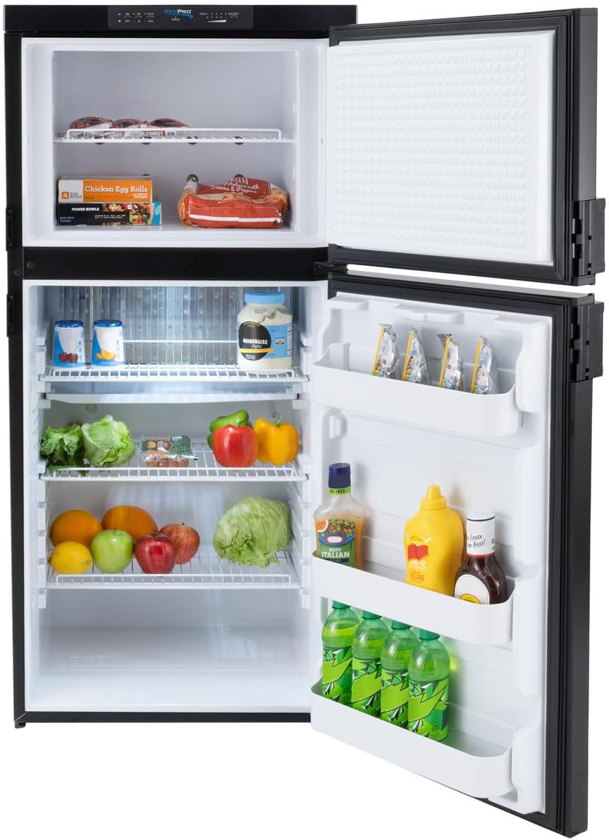 RecPro RV Refrigerator 6.3 Cubic Feet Gas and Electric | Black or Stainless Finish | 110V / 12V / Propane Gas | (Black Finish)