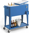 Outvita 80 Quart Rolling Ice Chest, Portable Bar Drink Cooler with Catch Basin, Bottom Storage Tray and Bottle Opener for Patio Party BBQ Beach Activities