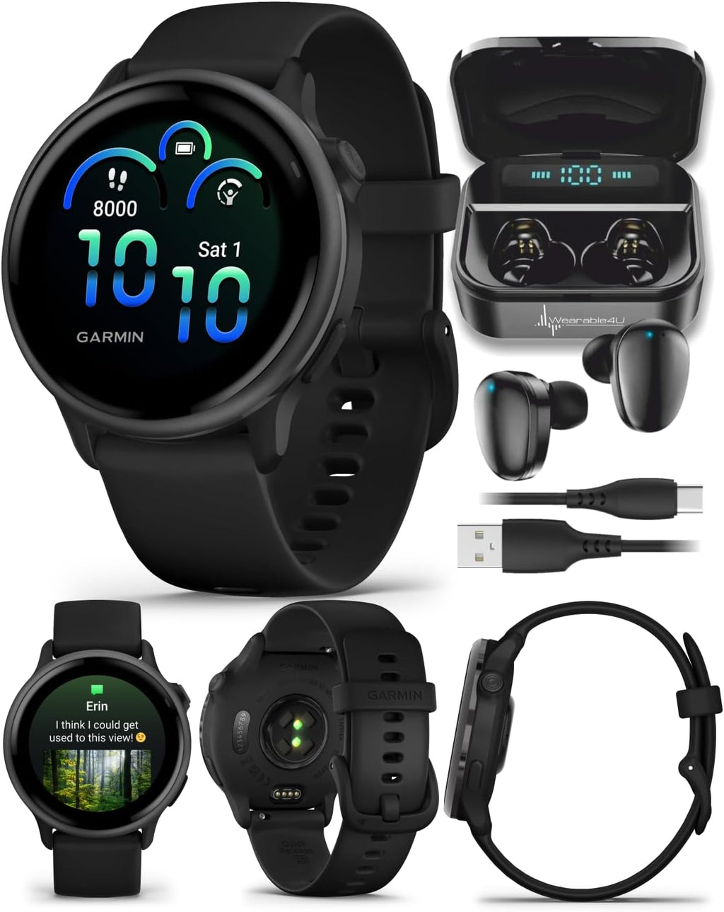 Garmin Vivoactive 6 - Health & Fitness Smartwatch, 1.2 in Bright AMOLED Display, GPS Sports Tracking, Up to 11 Days of Battery, Slate with Black Band w Black Earbuds Bundle