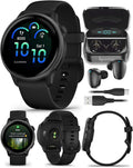 Garmin Vivoactive 6 - Health & Fitness Smartwatch, 1.2 in Bright AMOLED Display, GPS Sports Tracking, Up to 11 Days of Battery, Slate with Black Band w Black Earbuds Bundle