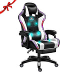 Gaming Chair with RGB LED Lights, Ergonomic Massage Computer Gaming Chair with Footrest and Bluetooth Speakers, High Back Video Game Chair with Swivel Seat, Headrest and Lumbar Support,White