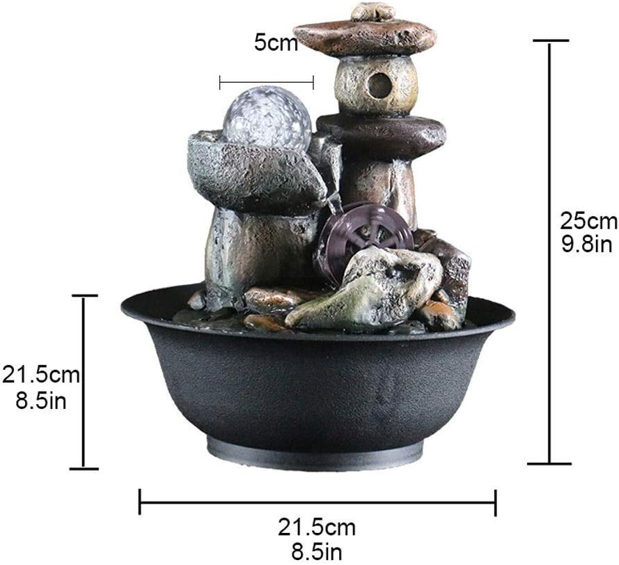 Water Fountain Desktop Ornament Stacked Rocks Water Fountain Decoration Cool Indoor Outdoor Portable Electric Tabletop Decorative Zen Meditation Waterfall Decor Kit W/Submersible Pump Zen Meditation