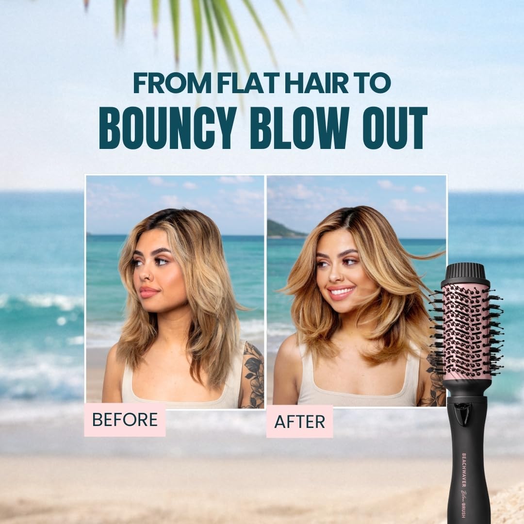 The Beachwaver Co. Blow Brush - Midnight Rose | Versatile Blow-Dry Brush for All Hair Types w/Interchangeable Attachments | 2 Speeds, 4 Heat Settings, and 4 Attachments - One Tool for Endless Looks!