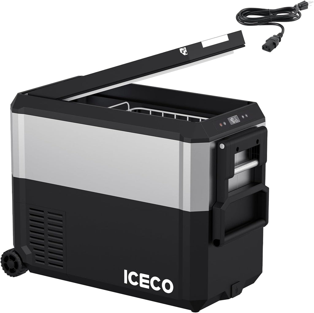 ICECO JP50Pro 12Volt Refrigerator, Portable Freezer with Multi-Directional Lid, 51.7Qt/47L Compact Freezer Powered by SECOP Compressor, -4℉～68℉AC DC USB, Electric Cooler for Outdoor| With AC Cable
