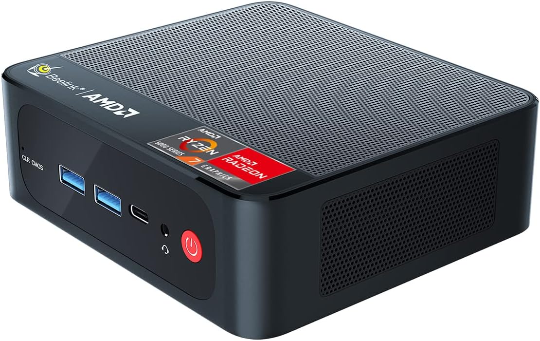 Beelink SER5 Mini PC AMD Ryzen 7 5800H(8C/16T,up to 4.4GHz), Mini Computer 16GB DDR4 RAM 500GB M.2 2280 PCIe3.0x4 SSD Dual LAN, Support 4K Three Screen Display/WiFi6/BT5.2/Office Micro PC