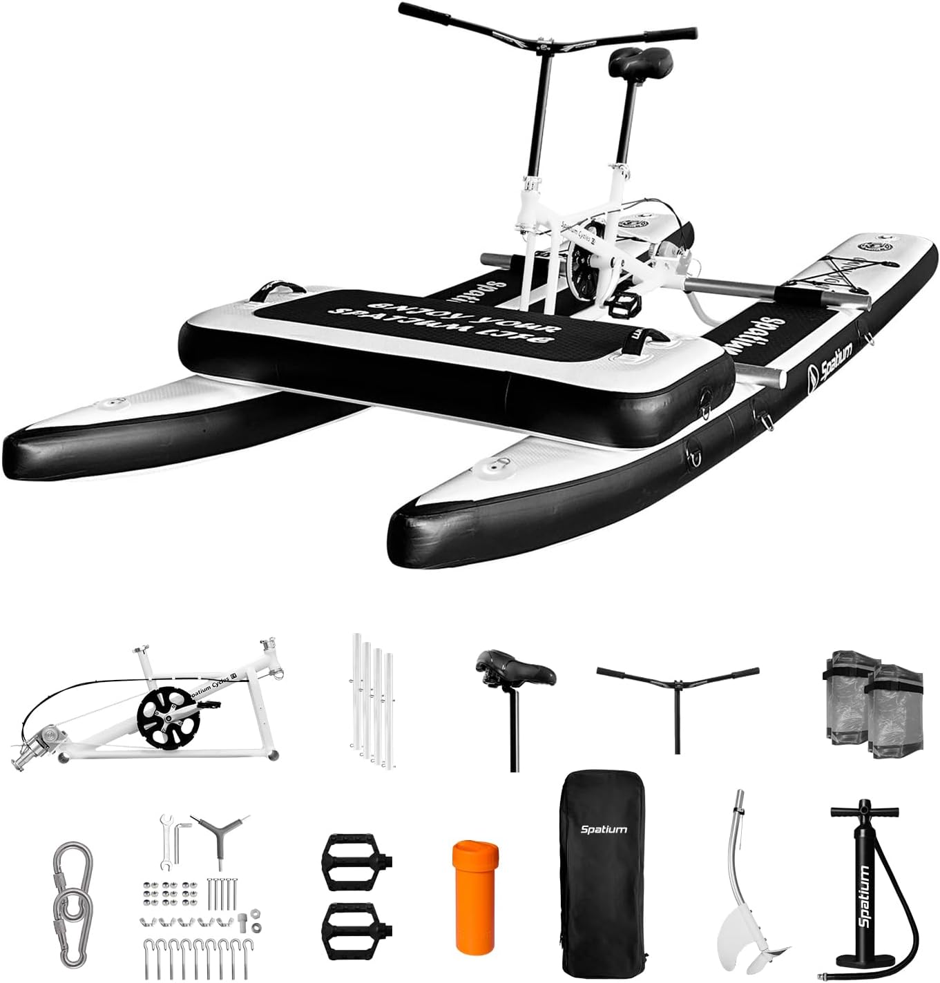 Spatium SUP Water Bike - Inflatable Pedal Boat for One Person - Fishing Kayak & Paddle Board - The Fun of Water & Fishing + Mat