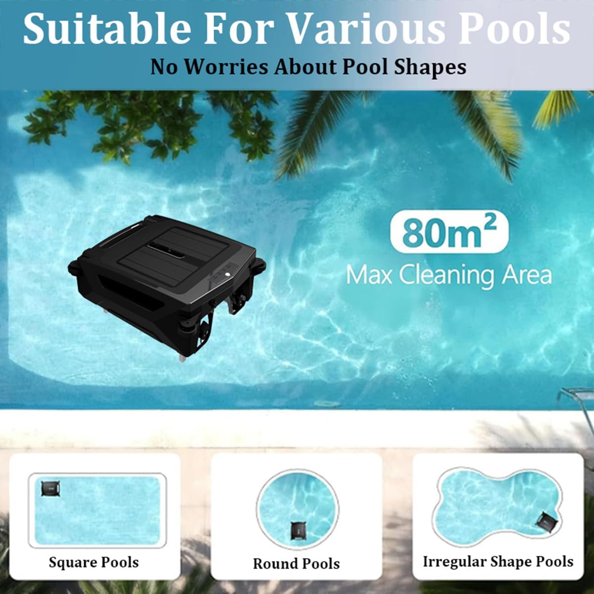 Solar Pool Skimmer, Upgrade Robotic Pool Sur-face Cleaner with Dual Charging Options, 2 Speed Modes and Smart Obstacle Avoidance, 3.4L Garbage Collection Basket