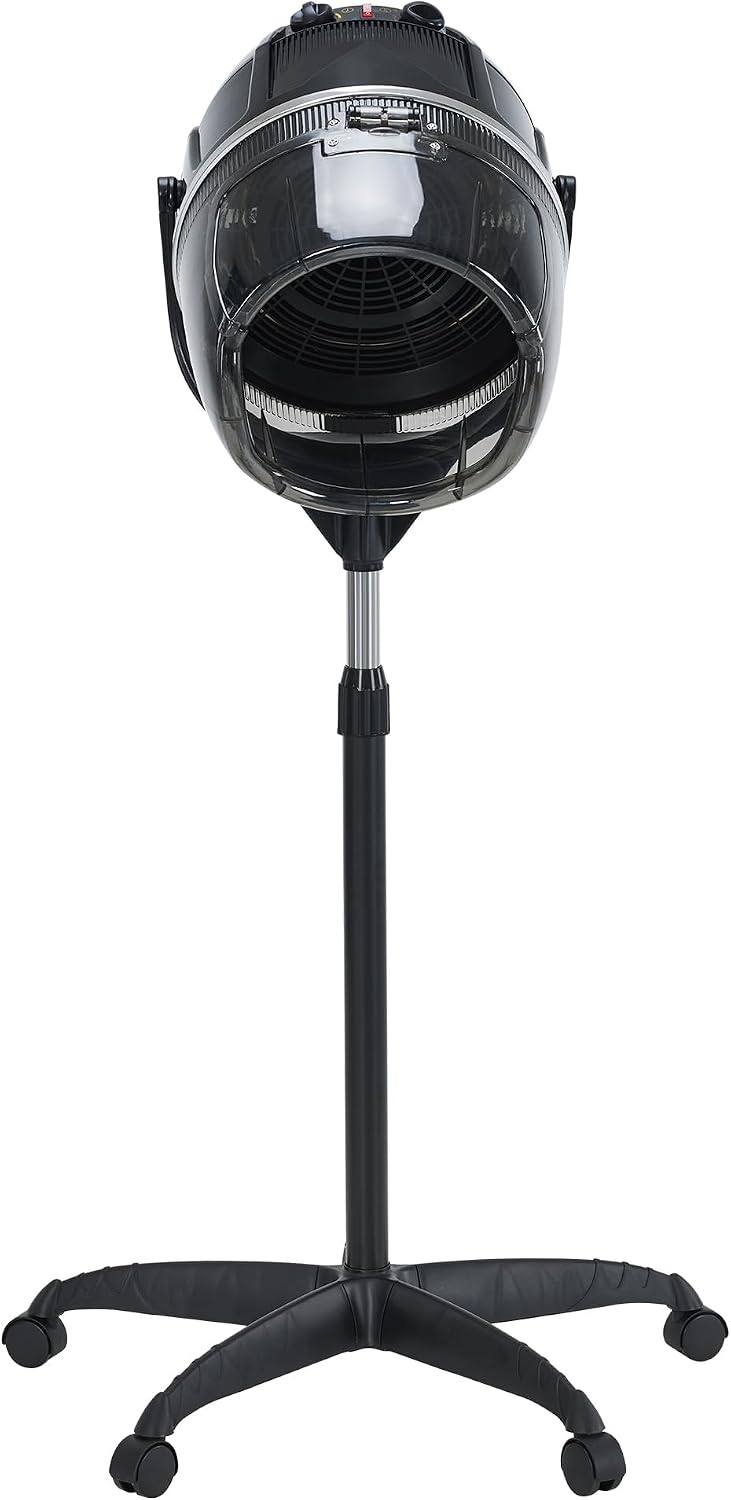 BarberPub 1300W Hooded Hair Bonnet Dryer with Stand, Height Adjustable Floor Standing Rolling Base, Beauty Salon Equipment with 360° Rotation VHD08 (All Black)
