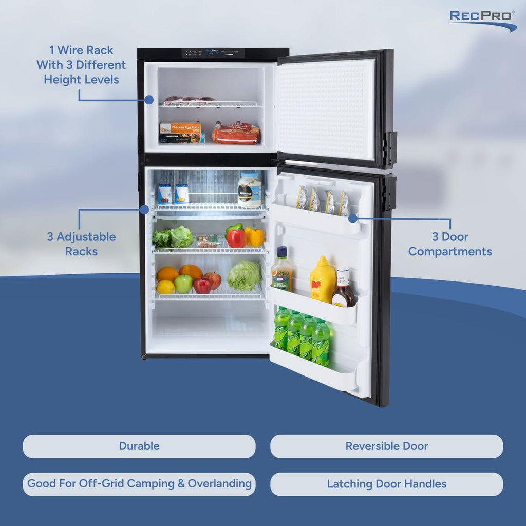 RecPro RV Refrigerator 6.3 Cubic Feet Gas and Electric | Black or Stainless Finish | 110V / 12V / Propane Gas | (Black Finish)