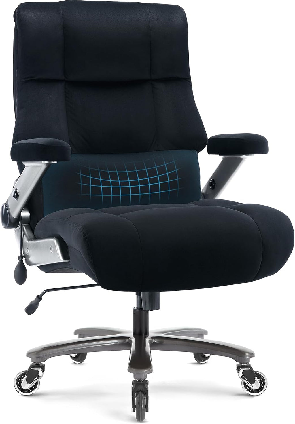 VUZI 700LBS Large Heavy Duty Office Chair with 3D Flip Arms, Big and Tall Plus Size Fabric Executive Desk Chairs, High Back Extra Wide Computer Chair with Adjustable Lumbar Support, Sturdy Metal Base
