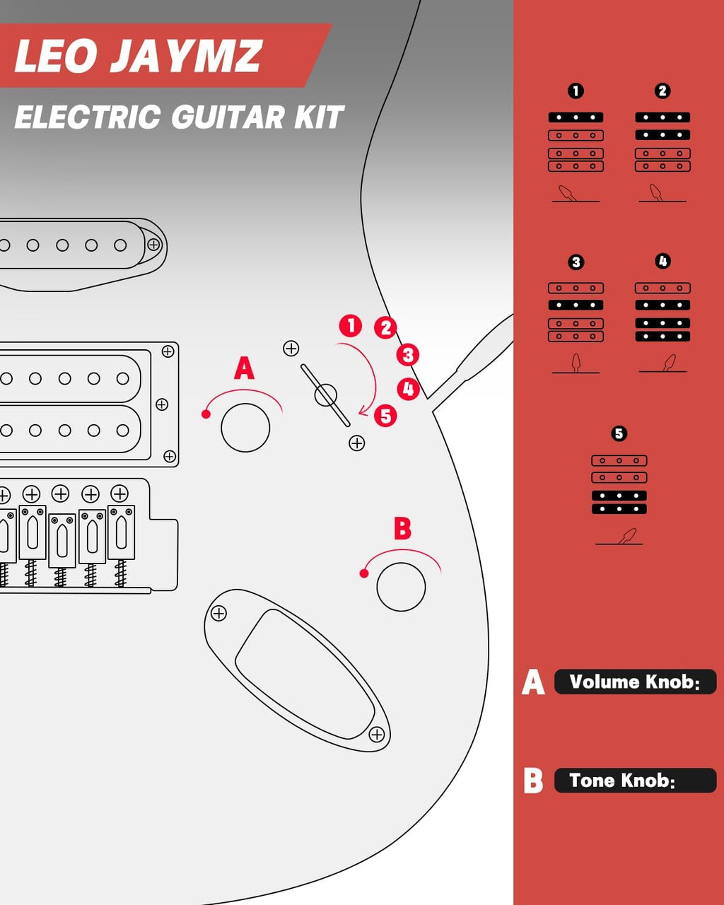 Leo Jaymz 39' Full Size ST Style Electric Guitar Starter Kit with SSH Pickup, 5W Portable Amp, Tuner, Gig Bag, Strap & Accessories (Red Flame)